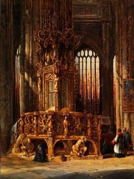 Inneres Der St. Lorenz-kirche Innurnberg Mit Dem Sakramentshauschen Von Adam Kraft Oil Painting by Henry Thomas Schafer