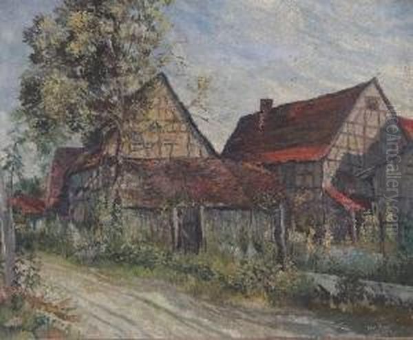 Dorfliche Fachwerkhauser Oil Painting by Kurt Schafer