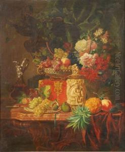 Still Life Of Fruit, 
Flowers Oil Painting by Adalbert, Bela Schaffer