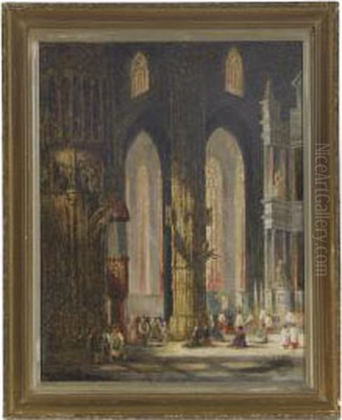 Scenes In The Church Of San Miguel, Xeres De La Fronterra Oil Painting by H Schaffer