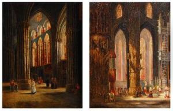 Pair Interior Scenes Oil Painting by H Schaffer