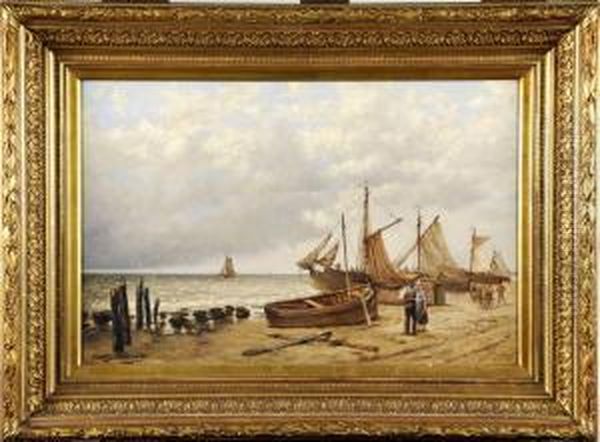 Bateaux Sur La Plage Oil Painting by Joseph Schakewits