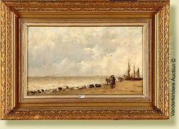 Pecheurs Sur La Plage Oil Painting by Joseph Schakewits