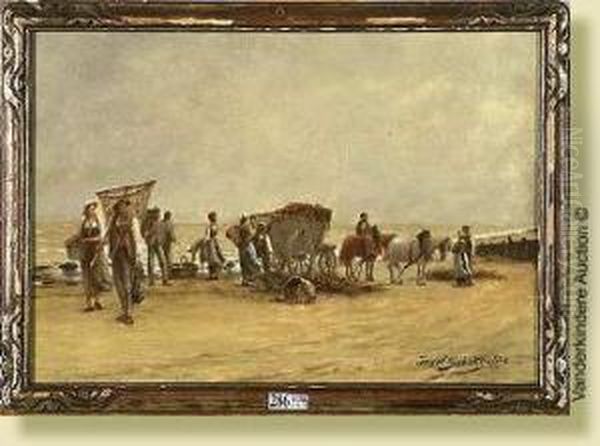 Pecheurs Sur La Plage Oil Painting by Joseph Schakewits