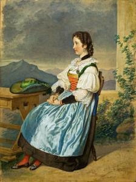 Junge Frau In Tracht Oil Painting by Franz Schams