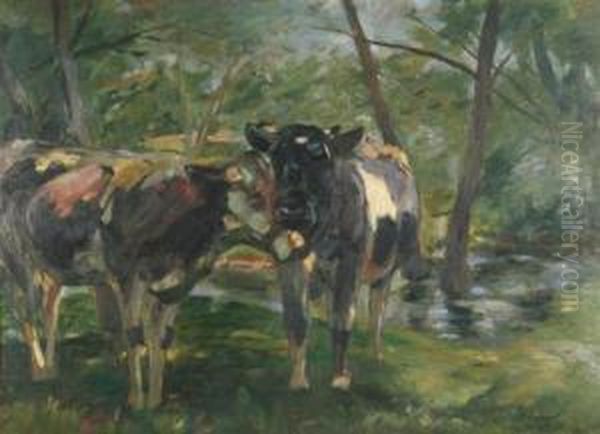 Kuhe Auf Der Weide, Wohl Kopie Nach Heinrich V. Zugel Oil Painting by Josef Schappe