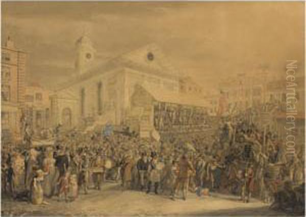 Westminster Elections, Covent Garden Oil Painting by George the Elder Scharf