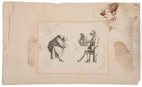 Sheet Of Studies With Men Seated At A Table Oil Painting by George the Elder Scharf