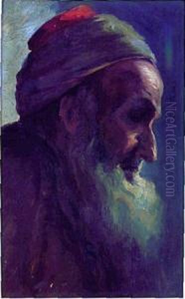 Portrait Of A Religious Jew Fromjerusalrm Oil Painting by Boris Schatz