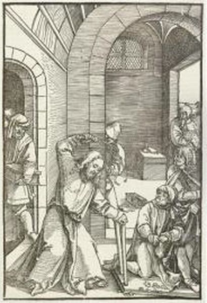 Christ Driving The Money Changers From The Temple. Oil Painting by Hans Leo. Schauffelin