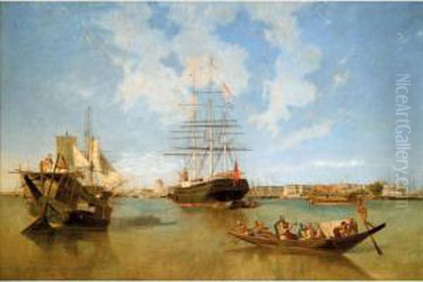 The Hooghly River, Calcutta Oil Painting by Julius Schaumburg