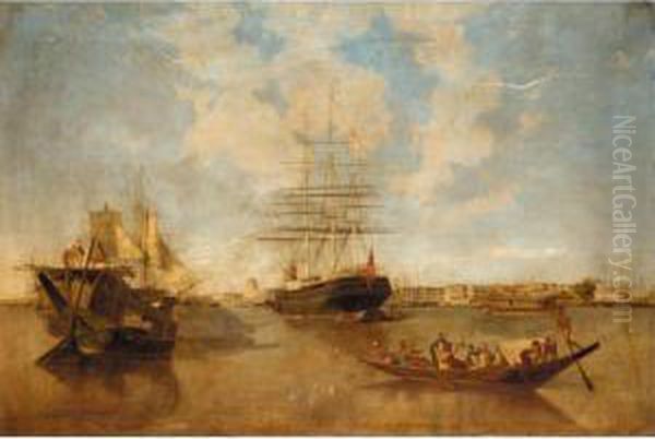 Shipping Off Calcutta Oil Painting by Julius Schaumburg