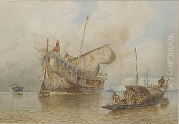 Shipping In The Hoogly River, Calcutta, A Pair Oil Painting by Julius Schaumburg