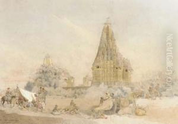 The Temples Of Khajuraho Oil Painting by Julius Schaumburg