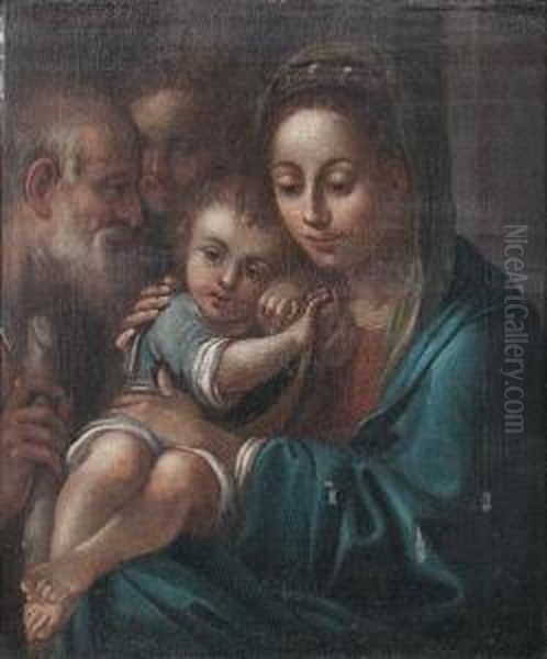 The Holy Family With An Angel Oil Painting by Bartolomeo Schedoni