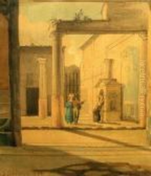 Figures Gathered At
A Well In An Italianate Courtyard Scene Oil Painting by Silvestro Feodorov. Schedrin