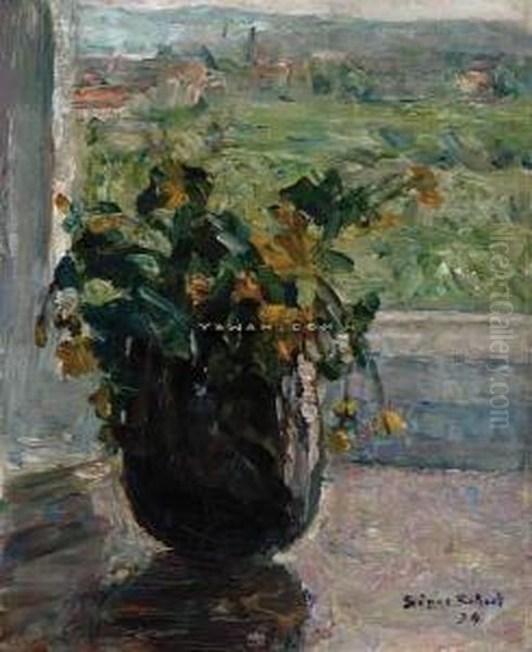 Blomster I Vase Oil Painting by Signe Scheel