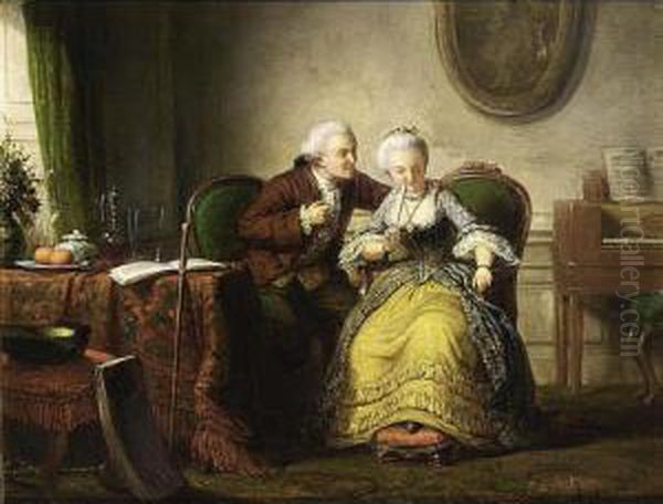 An Elegant Couple In An Interior Oil Painting by Andries Scheerboom