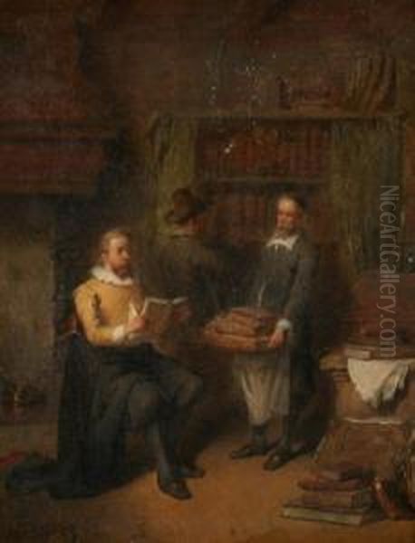 In The Library Oil Painting by Hendricus Johannes Scheeres