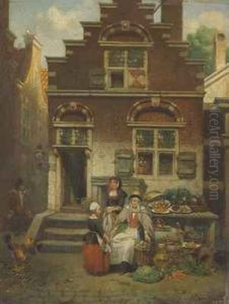 Niederlandische Gemuseverkauferin Oil Painting by Hendricus Johannes Scheeres