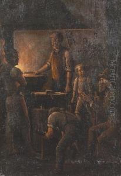 Schmiedewerkstatt. Oil Painting by Hendricus Johannes Scheeres