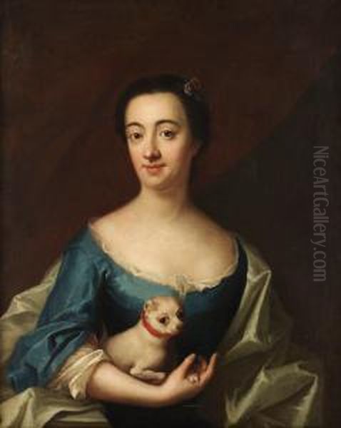 Portrait With A Lady With Lapdog Oil Painting by Johan Henrik Scheffel