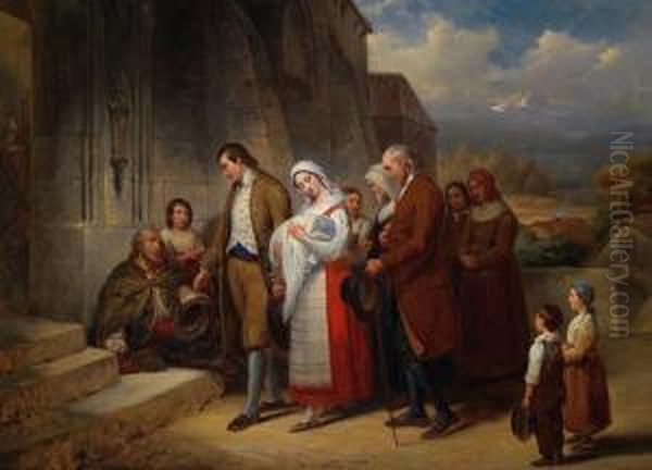 Invitati Al Battesimo Davanti Al Portale Della Chiesa Oil Painting by Henry Schaffer