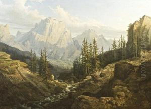 Dolomite Mountain, Cordova Oil Painting by Jean Gabriel Scheffer