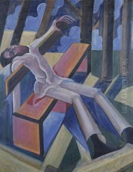 Figure Sleeping On A Bench Oil Painting by Hugo Scheiber