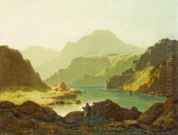 Gebirgstal Mit See Und Steilen Ufern Oil Painting by Ludwig Scheins