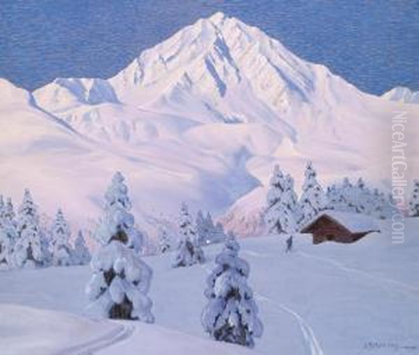 A Solitary Mountaineer Oil Painting by Leopold Scheiring