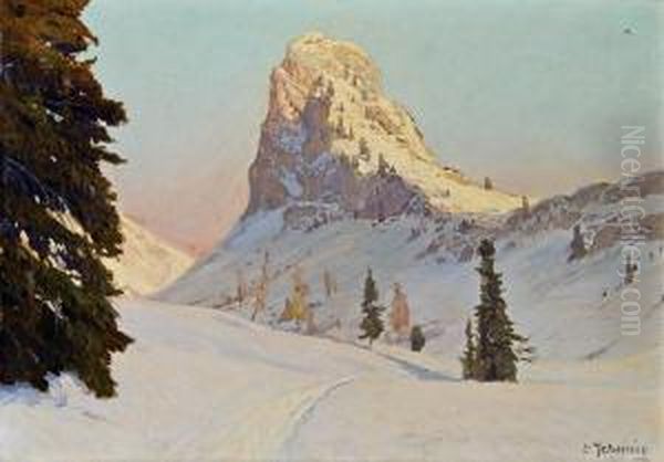 Gipfel In Winterstimmung Oil Painting by Leopold Scheiring