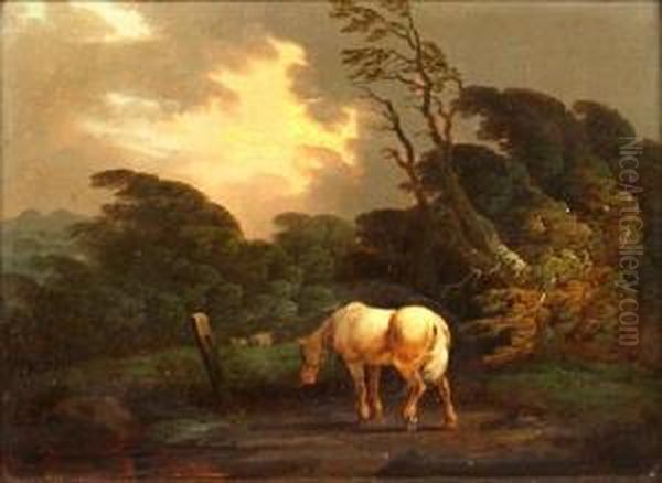 Travellers Resting With Sheep And A Grey In A Rural Landscape; And Companion Oil Painting by J. Schelfhout