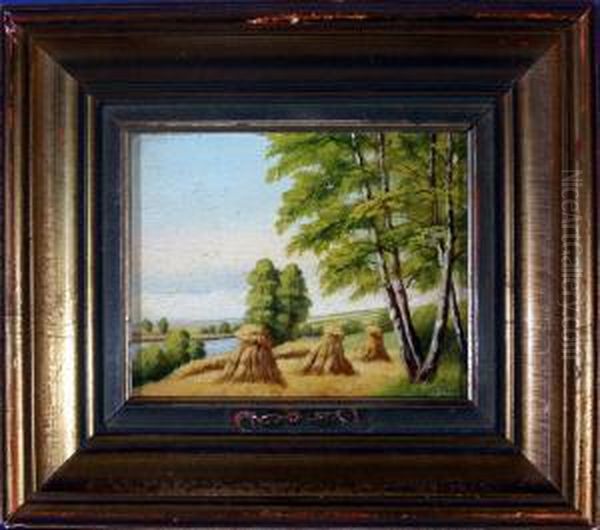 Landschaft Am See Mit Getreidehocken Oil Painting by Francis H. Schell