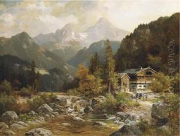 At The Sawmill Oil Painting by Ludwig Schell