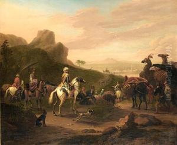 An Eastern Landscape With Travellers Heading For A City In The Distance Oil Painting by Willem Schellinks