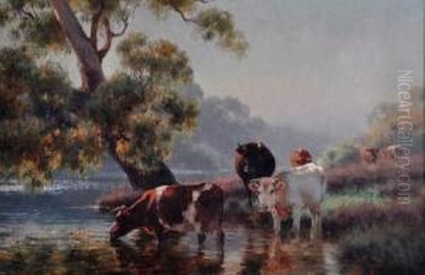 cattle By A Stream Oil Painting by Jan Hendrik Scheltema