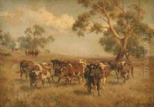 Cattle Grazing Oil Painting by Jan Hendrik Scheltema