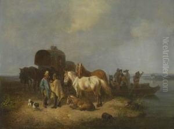 Warten Auf Die Uberfahrt. Oil Painting by August Franz Schelver