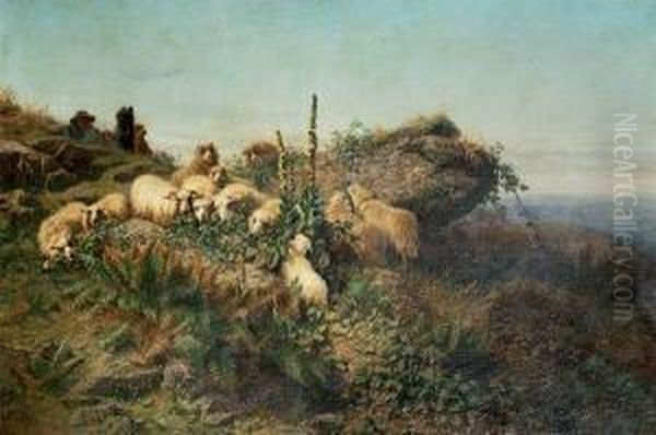 Berger Et Ses Moutons Toile Oil Painting by August Friedrich Schenck