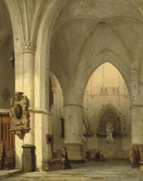 Interior Of The St. Bavo, Haarlem Oil Painting by Jan Jacob Schenkel