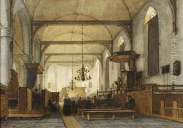 The Interior Of The Bakenesse Church, Haarlem Oil Painting by Jan Jacob Schenkel