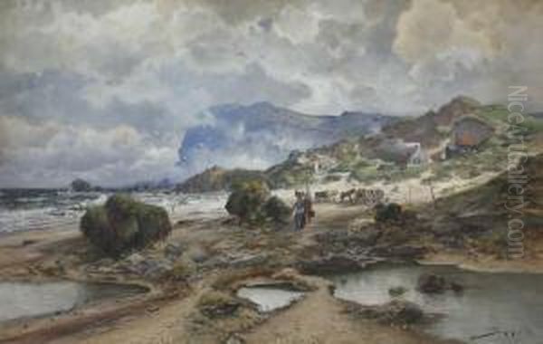 Ebbe Bei Dieppe, Bretagne Oil Painting by Jacques Matthias Schenker