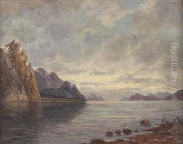 Felsenlandschaft In Bucht Oil Painting by W. Schenker