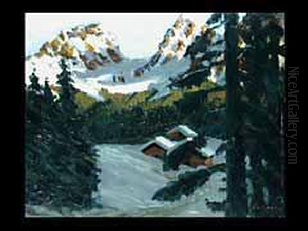 Verschneite Alm In Kitzbuhel Oil Painting by Fritz Scherer