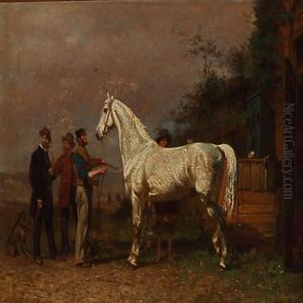 A Visit To The Stable Oil Painting by Cornelis Schermer