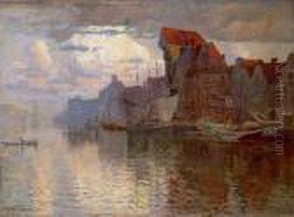 Motiv Aus Dem Hafen Von Danzig Oil Painting by Alfred Scherres