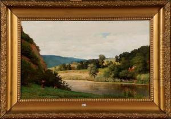 Paysage Anime A La Riviere Oil Painting by Carl Scherres