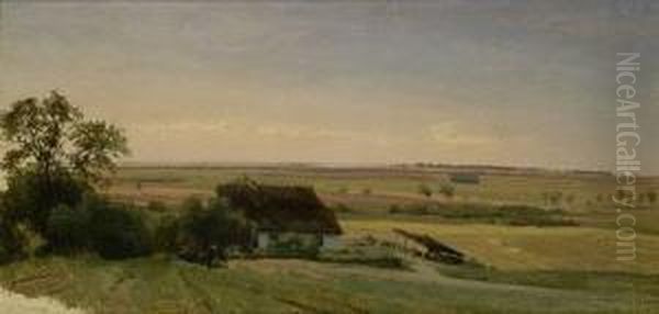 Weite Landschaft In Westpreussen, Im Vordergrund Ein Bauernhaus Oil Painting by Carl Scherres