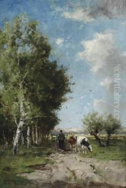 Herding The Cows On A Sunny Day by Johan Frederik Corn. Scherrewitz